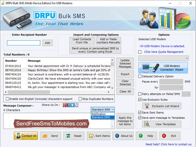 Sending SMS GSM Modem screenshot